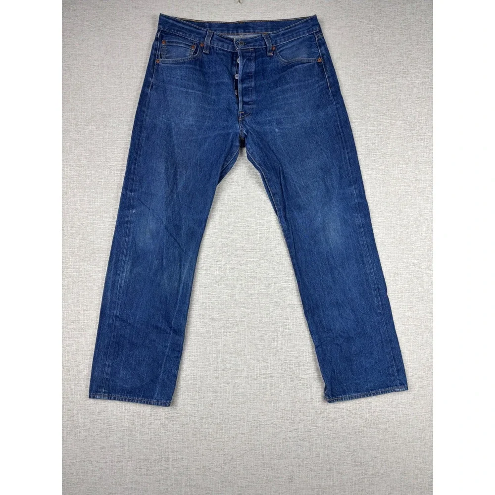 Levis 501 Mens 36x32 Original Fit Medium Wash Blue Button Fly Straight Leg Jeans